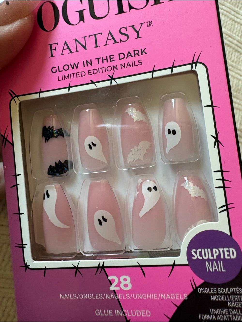 Kiss Voguish Fantasy Pink Glow-In-The-Dark Sculpted Nails with Ghost Halloween - Picture 4 of 7